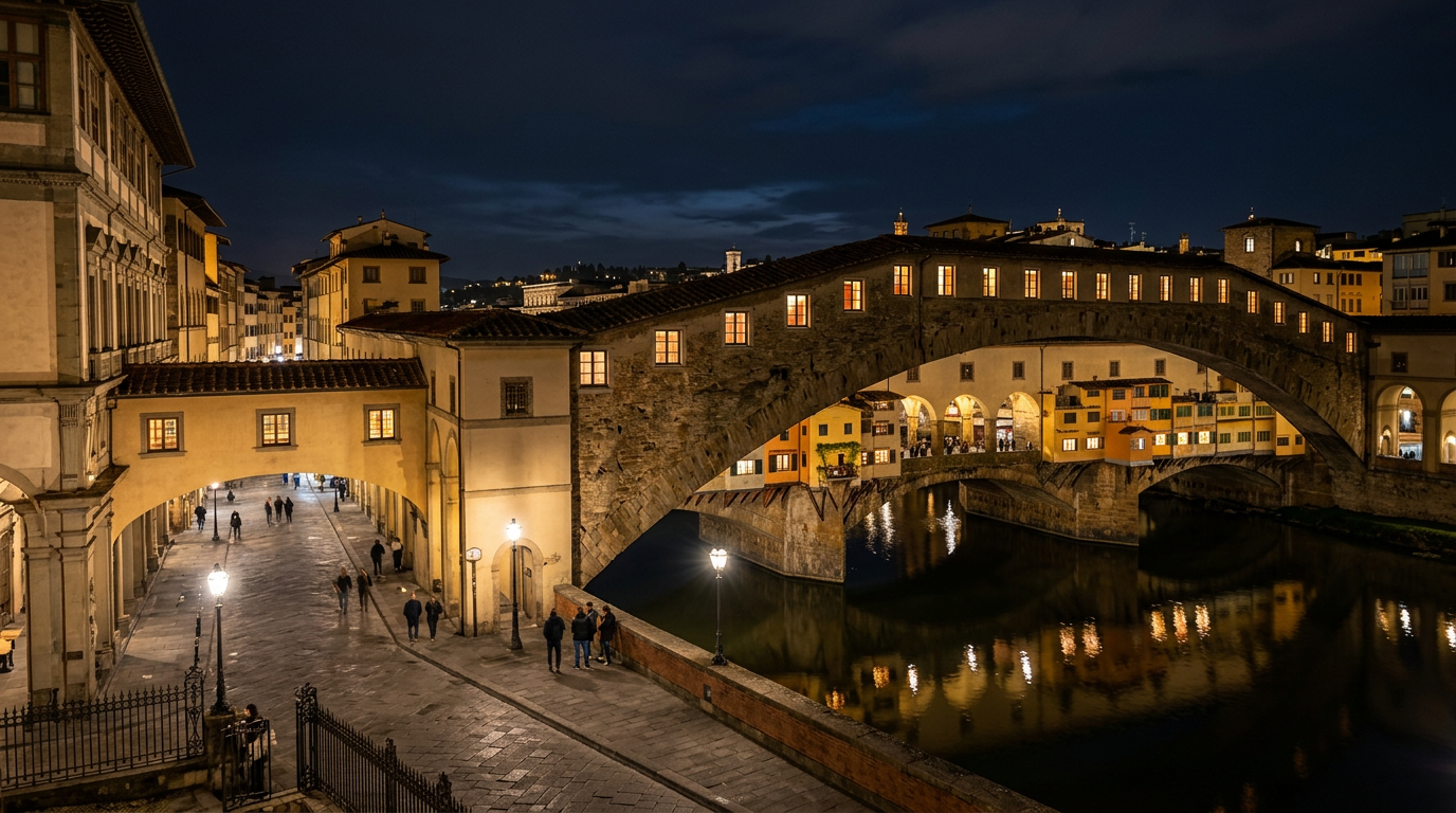 Sala interna di Palazzo Vecchio con affreschi alle pareti e luce fioca che crea atmosfera storica