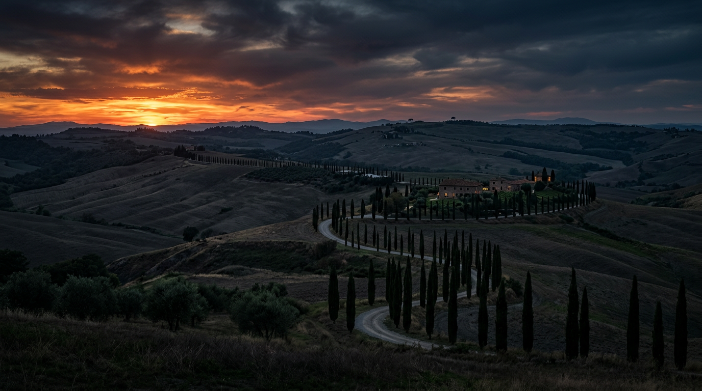 Panorama delle colline toscane, paesaggio attorno a Firenze e al suo centro storico
